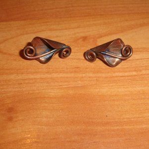 Screw clip earrings copper flower scrolls